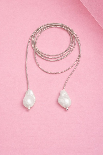 Collar Lariat Perla en plateado